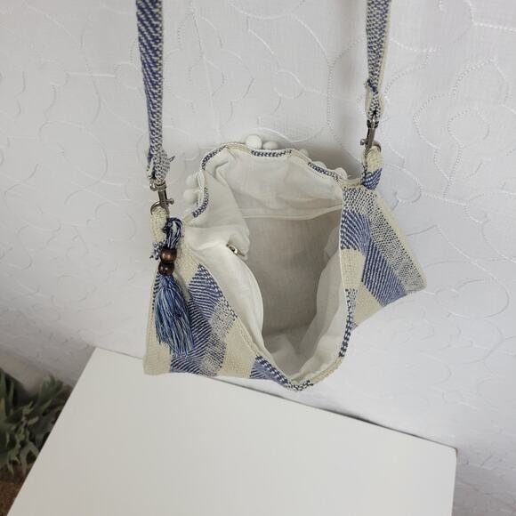 Womens Bag One Size Blue Woven Striped Bohemian Style Crossbody - Picture 2 of 9